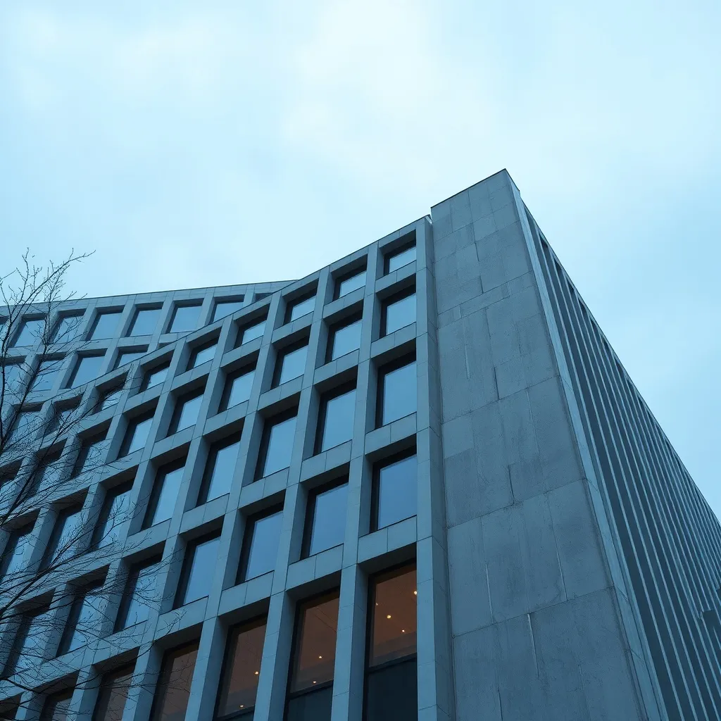 A minimalist, high-angle architectural shot of a modern offi